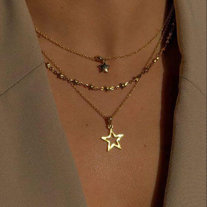 Women's Multi-Layered Star Pendant Alloy Necklace Vintage Clavicle Chain