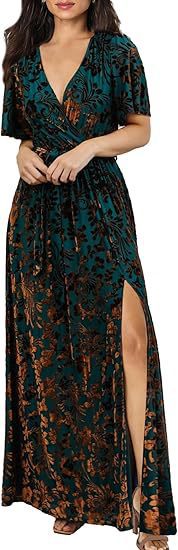 Elegant V-Neck Long Dress Slit High-Waist