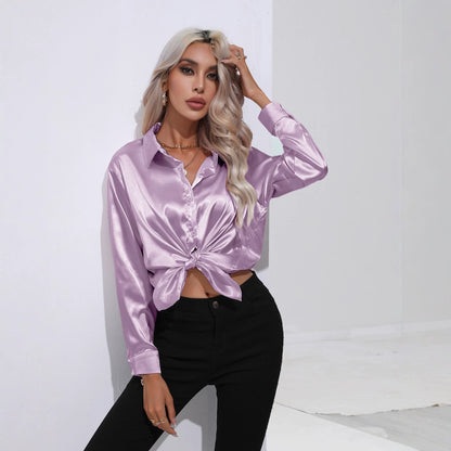Womens Long Sleeve Satin Shirt