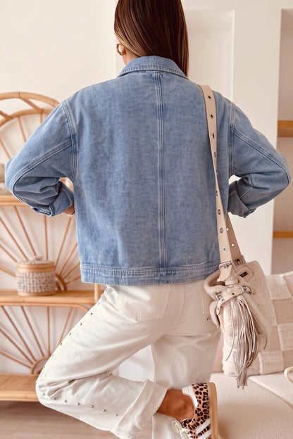 Denimjack met lange mouwen zakken ritssluiting versierd met klinknagels