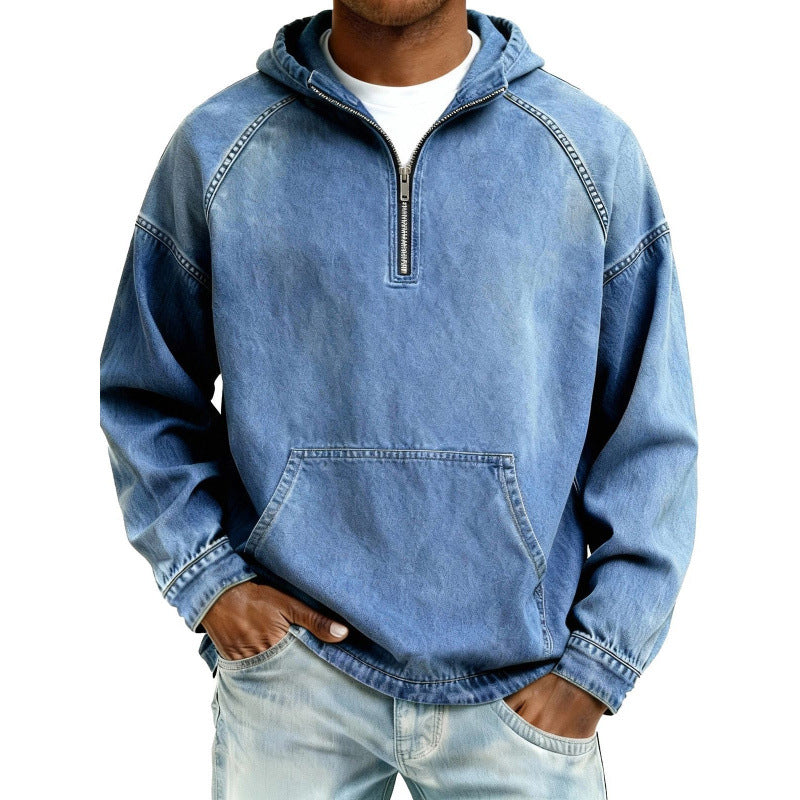 Mens Retro Half Zip Hooded Sweatshirt