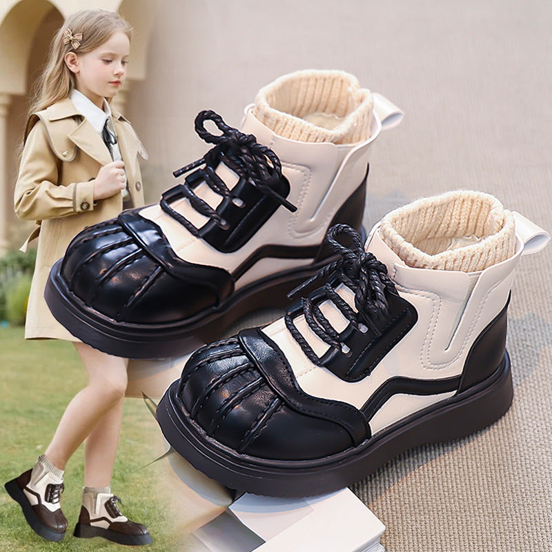 Girls Synthetic Leather Ankle Boots