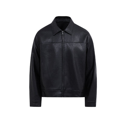 Mens PU Leather Casual Coat Turn-down Collar Outerwear