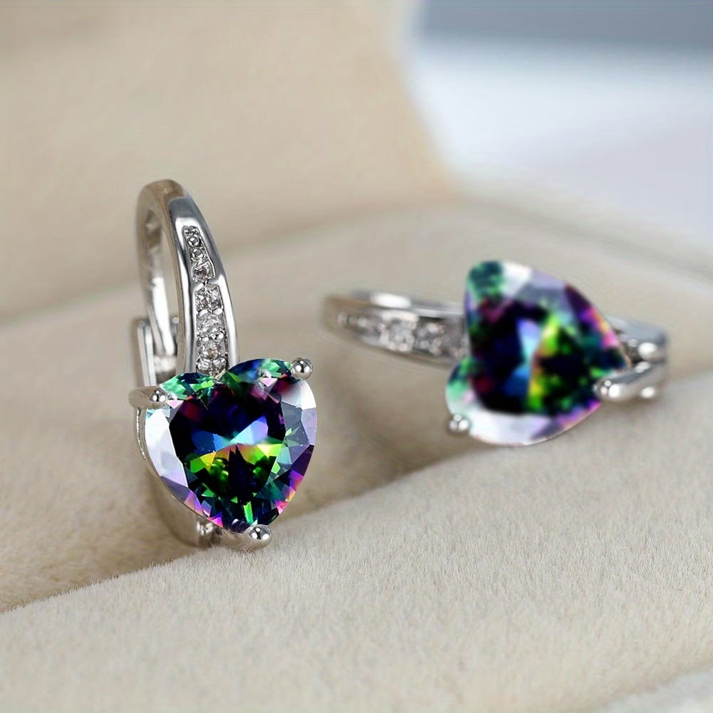 Women's Heart-Shaped Zircon Inlay Copper Earrings