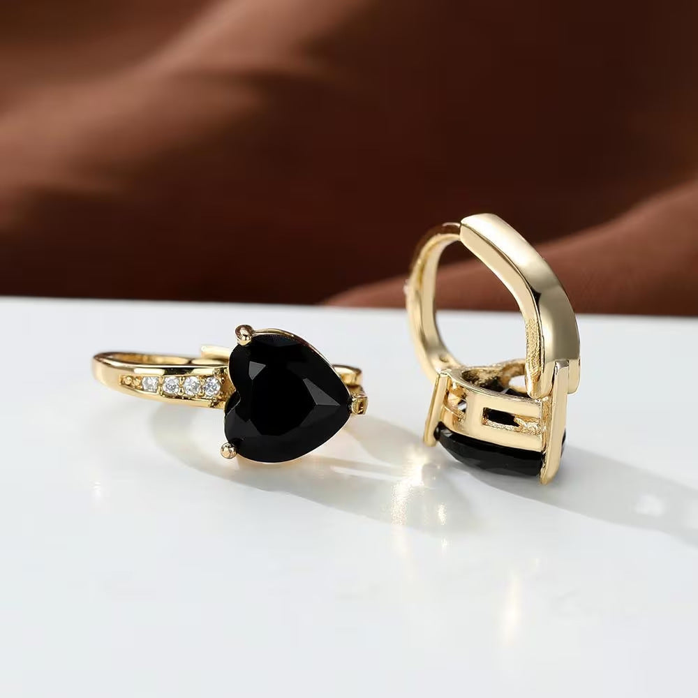 Women's Heart-Shaped Zircon Inlay Copper Earrings