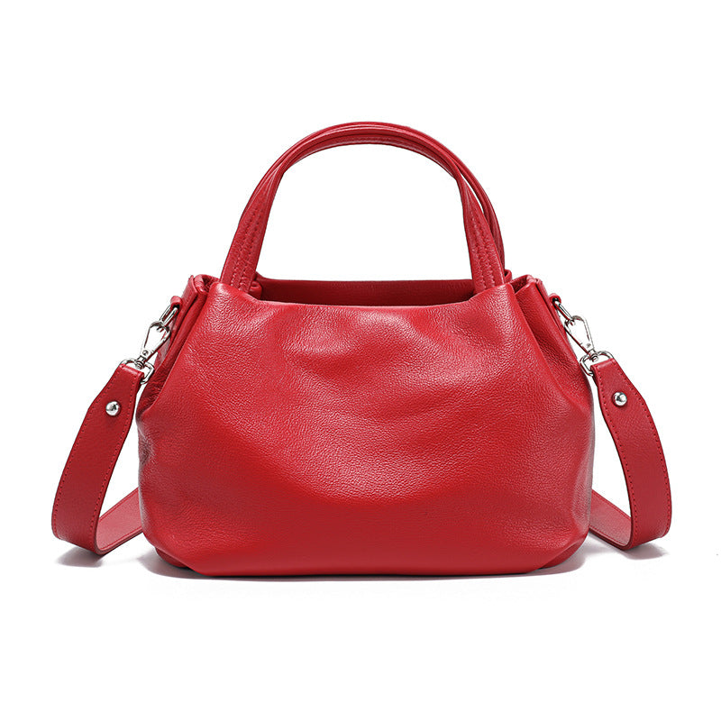 Womens Pleated Cowhide Crossbody Tote Bag