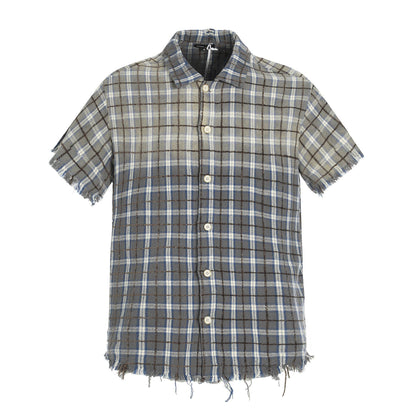 Men's and Women's Retro Plaid Loose Fit Short Sleeve Shirt