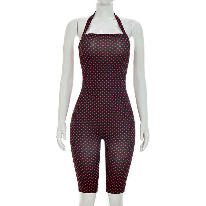 Halter Neck Slim Fit Three-Quarter Jumpsuit