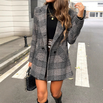 Womens Woolen Jacket Double Breasted Slim Fit Overcoat