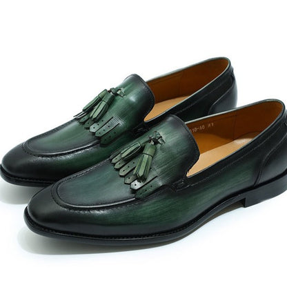 British Style Cowhide Tassel Mens Slip-On Loafers