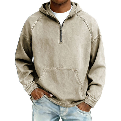 Mens Retro Half Zip Hooded Sweatshirt