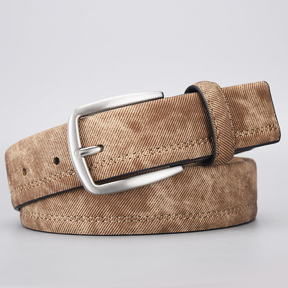 Men's PU Leather Belt with Creative Denim Pattern and Pin Buckle