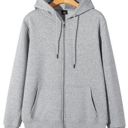 Zip-Up Hooded Cotton Cardigan Sweatshirt