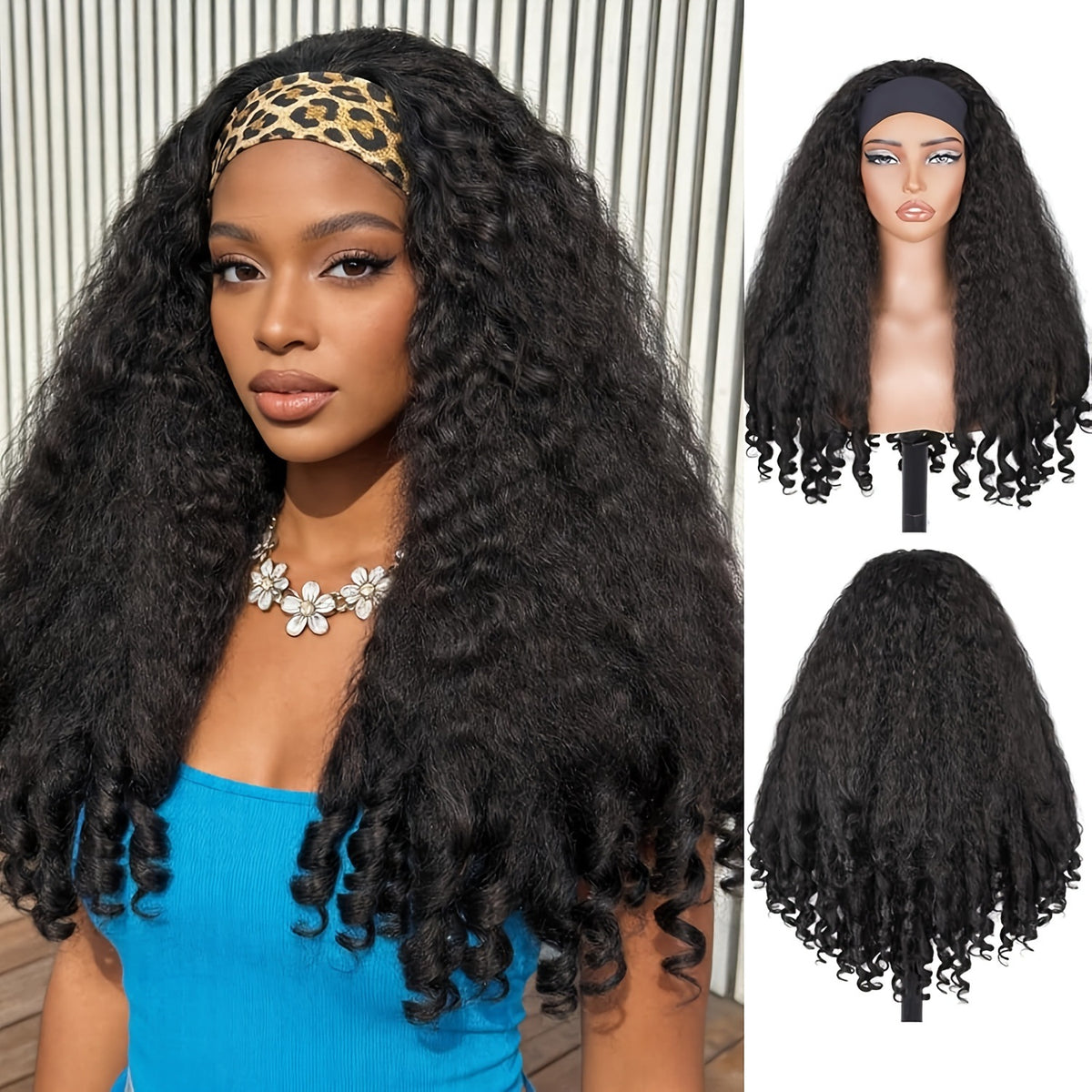 Long curly hair half head cover