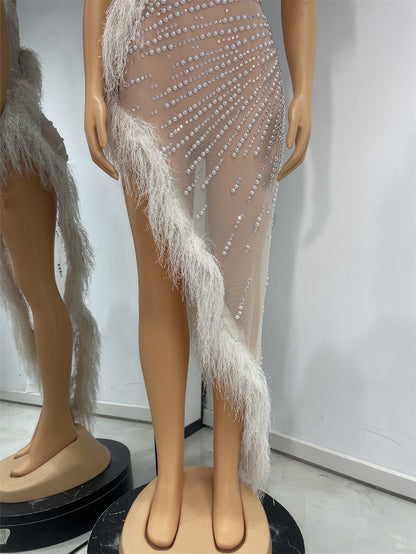 Pearl Mesh One Shoulder Evening Dress
