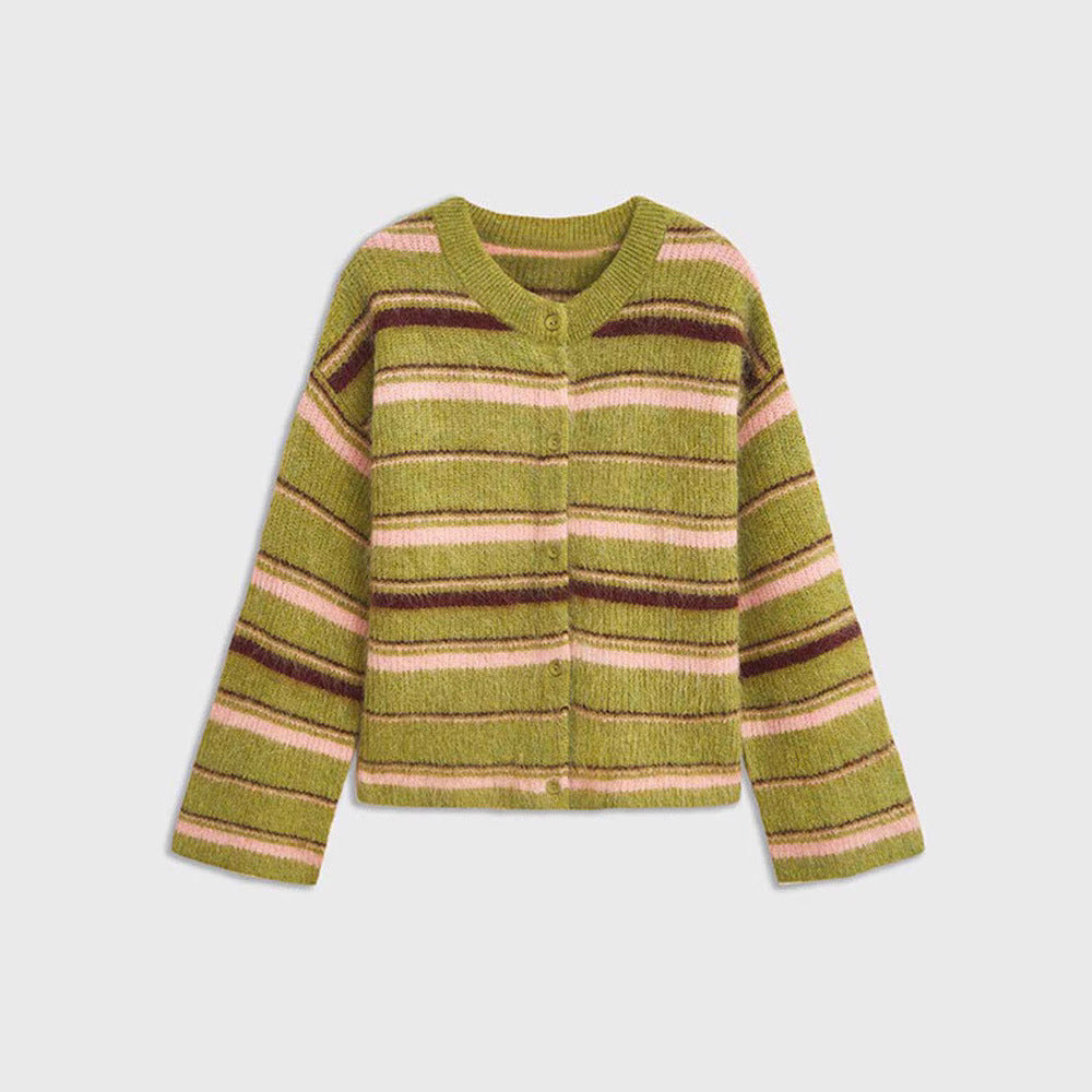 Women's Striped Color-Block Knit Cardigan Top