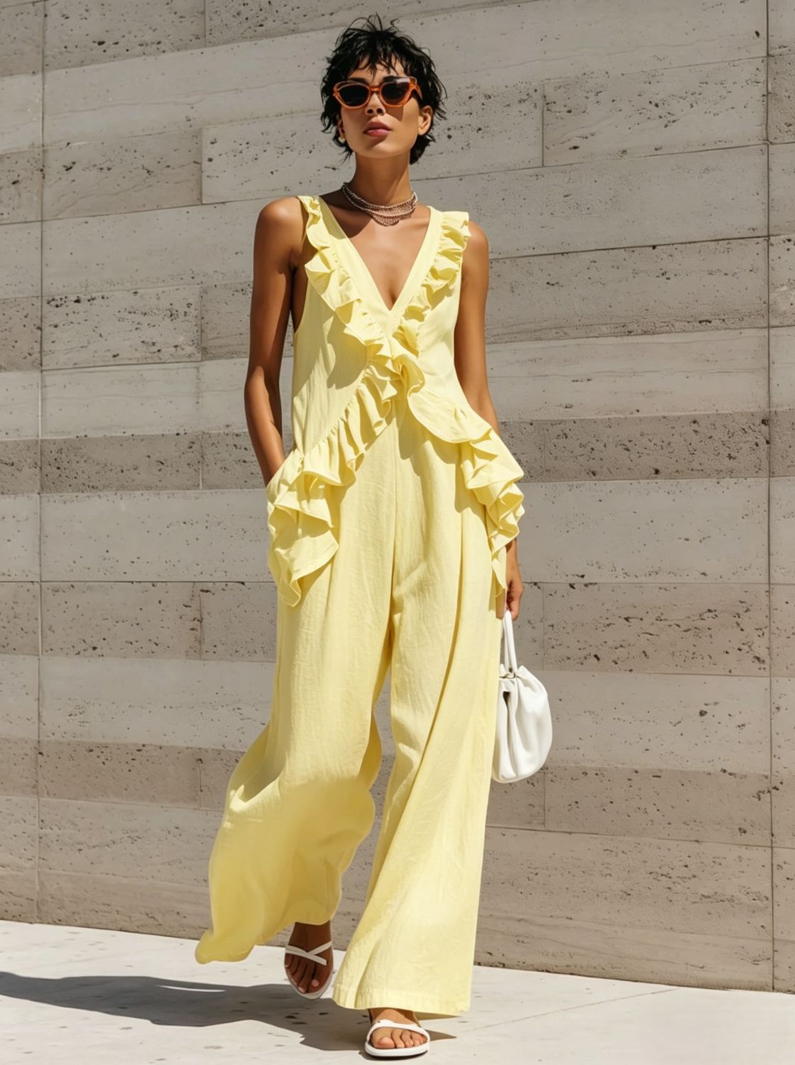 Womens V-Neck Sleeveless Jumpsuit