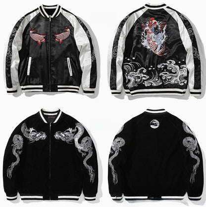 Spring and Autumn Chinese Style Heavy Industry Yokosuka Jacket Coat for Men and Women with Embroidered Nine-Tailed Fox Chinese Style Baseball Jacket Retro Personality