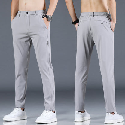 Men's Ice Silk Elastic Waist Straight-Leg Casual Pants