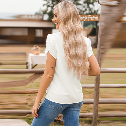 Effen kleur pullover V-hals chiffon blouse