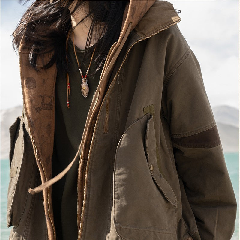 Silhouet splitst gewassen oude katoenen heren jas