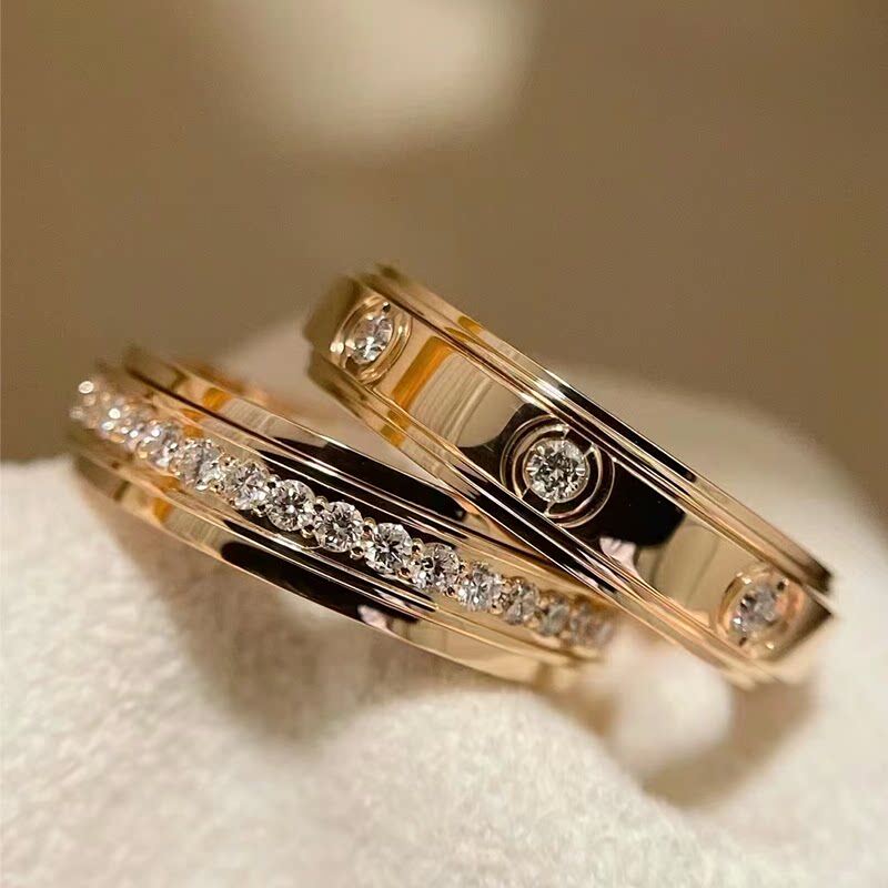 Rotatable Moissanite Diamond Ring Gold Plated Couple Bands