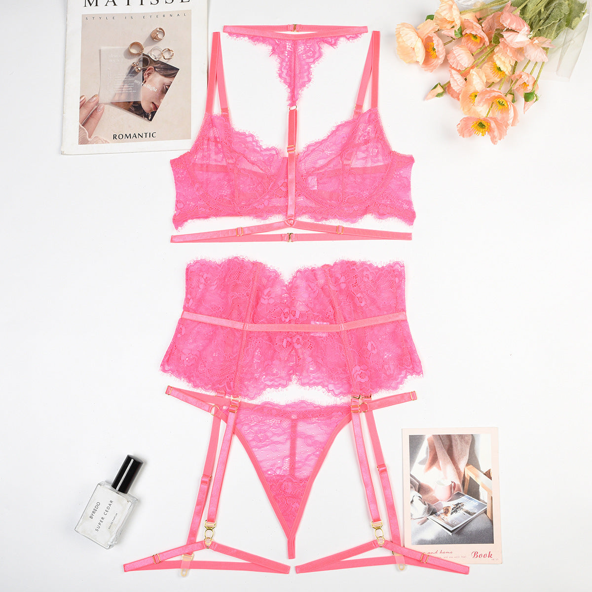 Transparent Lace Lingerie Set with Underwire