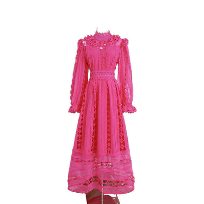 Geborduurde maxi-jurk van chiffon met opengewerkte details