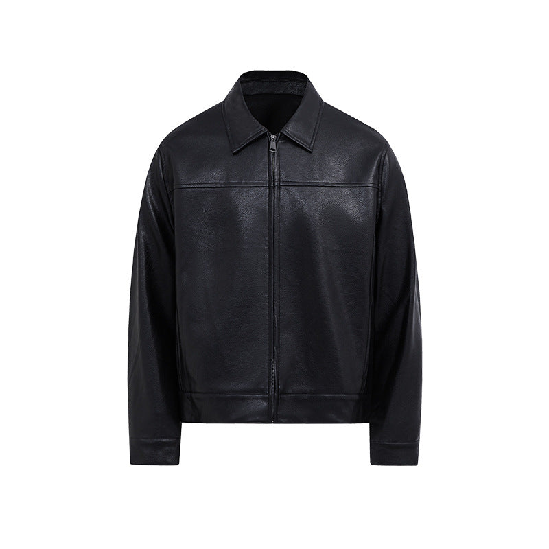 Mens PU Leather Casual Coat Turn-down Collar Outerwear