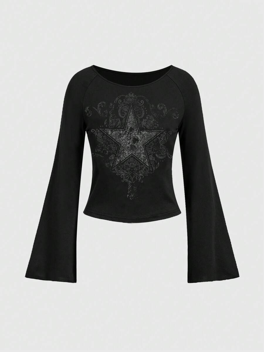 Big V-Neck Classic Micro Long Sleeve Top T-shirt