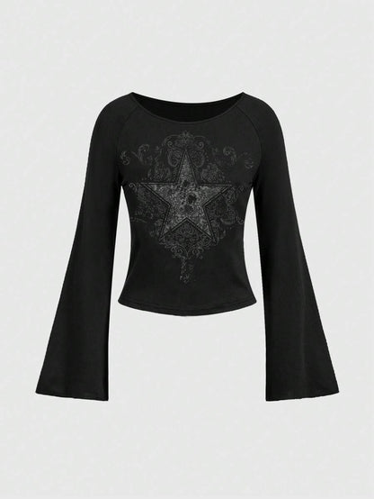 Big V-Neck Classic Micro Long Sleeve Top T-shirt