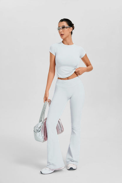Women's Short Sleeve Flared Leg 2-Piece Yoga Set