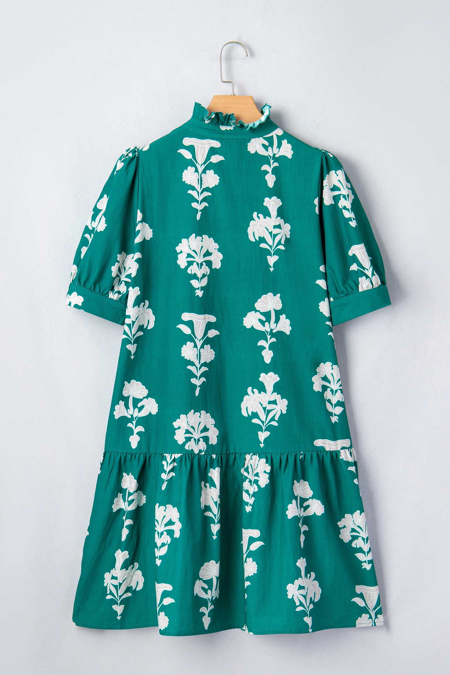 Mini-jurk met ruches V-hals pofmouwen en bloemenprint
