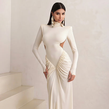 Elegant High Neck Backless Long Dress