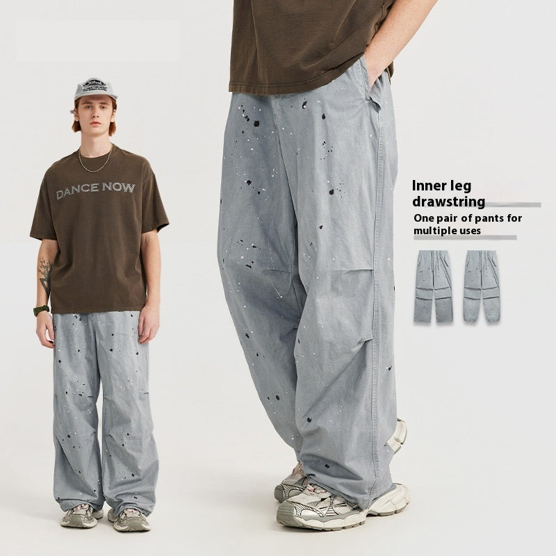 Losse Street Casual Herenkleding Spat Inkt Parachute Broek