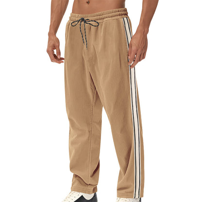 Men's Loose Fit Patchwork Corduroy Casual Pants with Drawstring