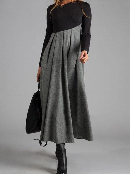 Womens Long Sleeve V-Neck Woolen Dress