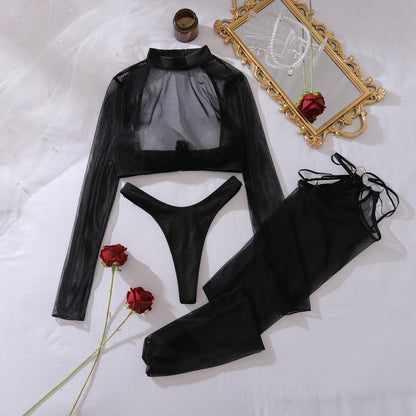 Sheer Long Sleeve Lingerie Set with Stockings