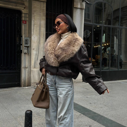 Women's PU fur collar jacket