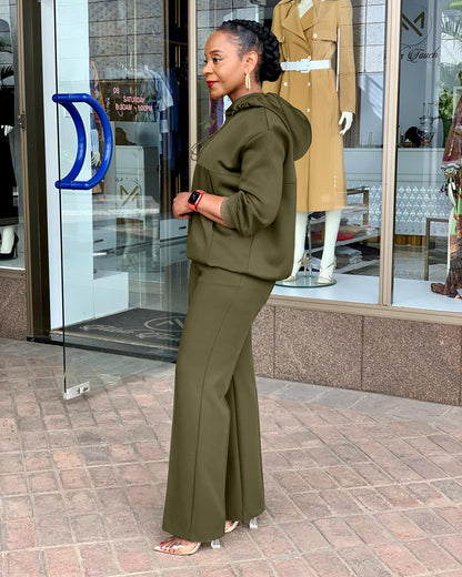 Effen kleur losvallend damespak met trekkoord en capuchon