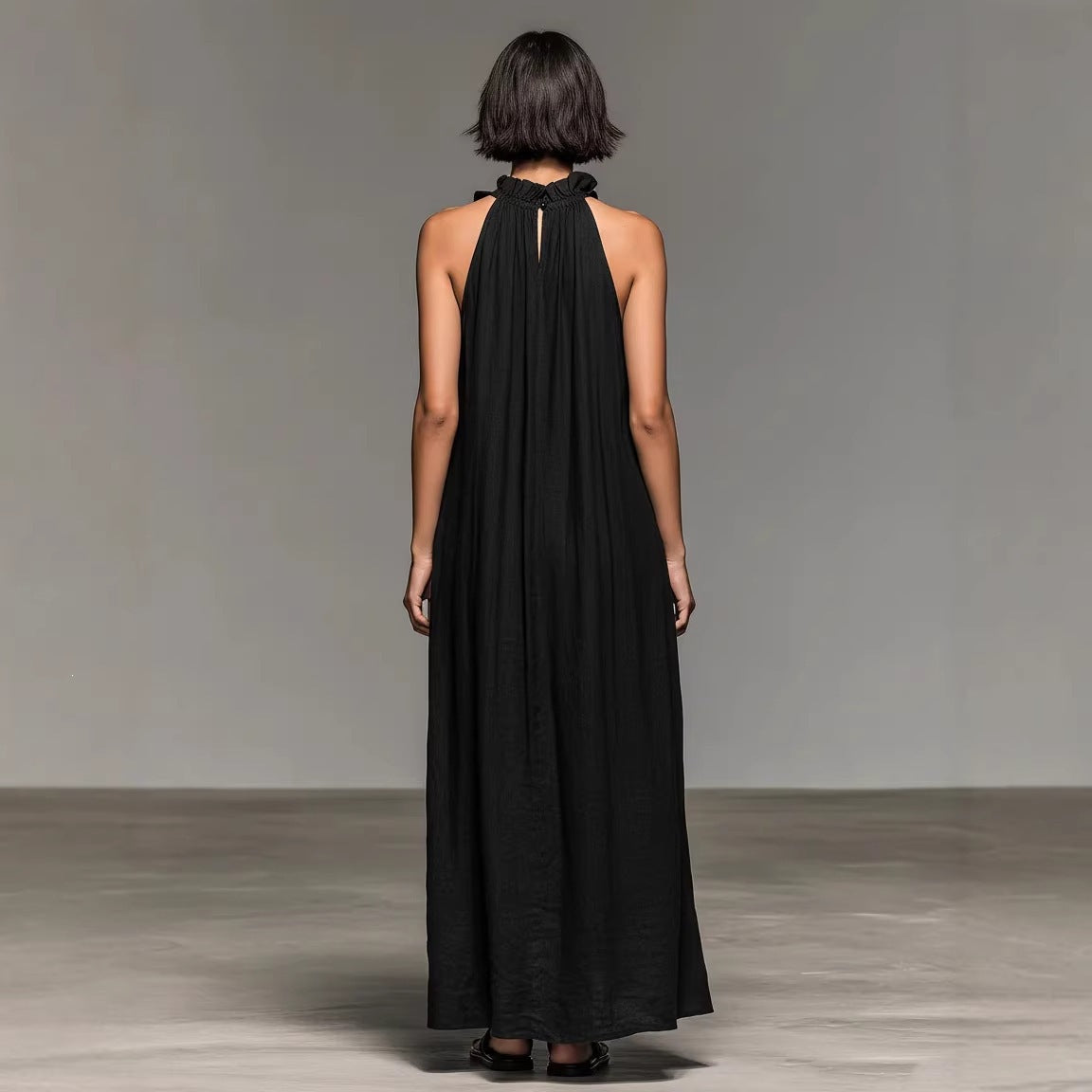 Women Sleeveless Halter Neck Ruffle Dress