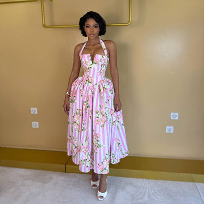 Floral Print Halter Neck Dress