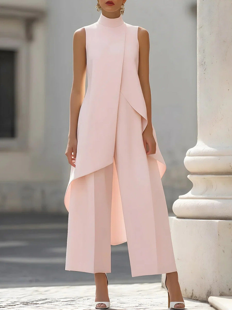 Womens High-Neck Sleeveless Wide-Leg Pants Set