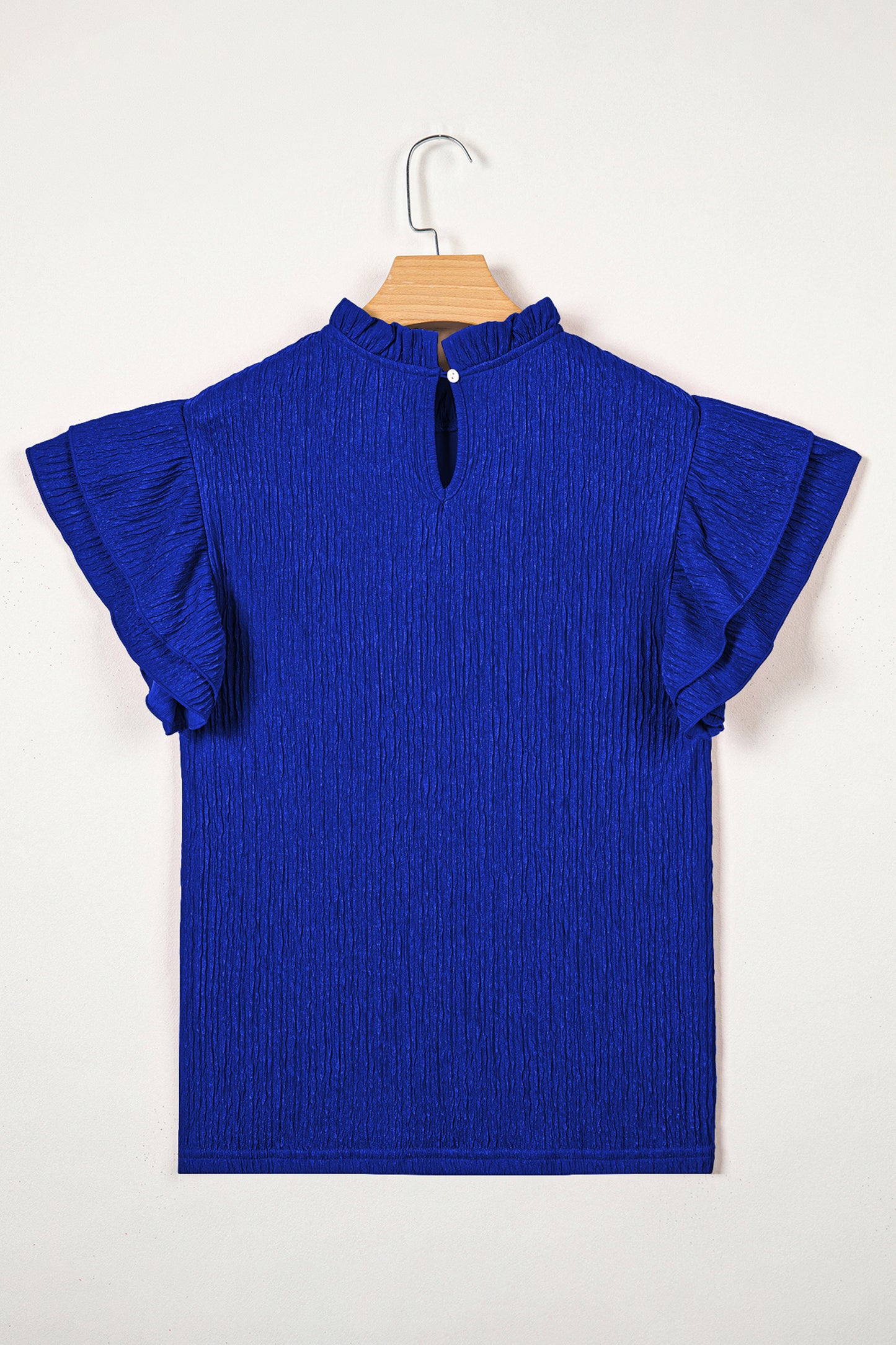 Effen blouse met textuur en ruches korte mouwen