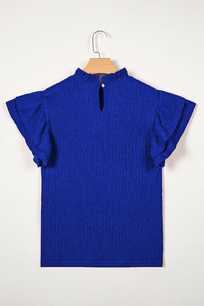 Effen blouse met textuur en ruches korte mouwen
