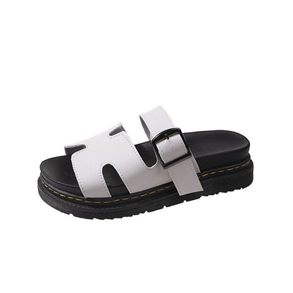 Women's Thick-Soled One-Word Buckle Casual Slippers
