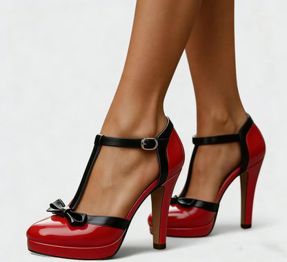 Patent Leather T-Strap High Heel Sandals