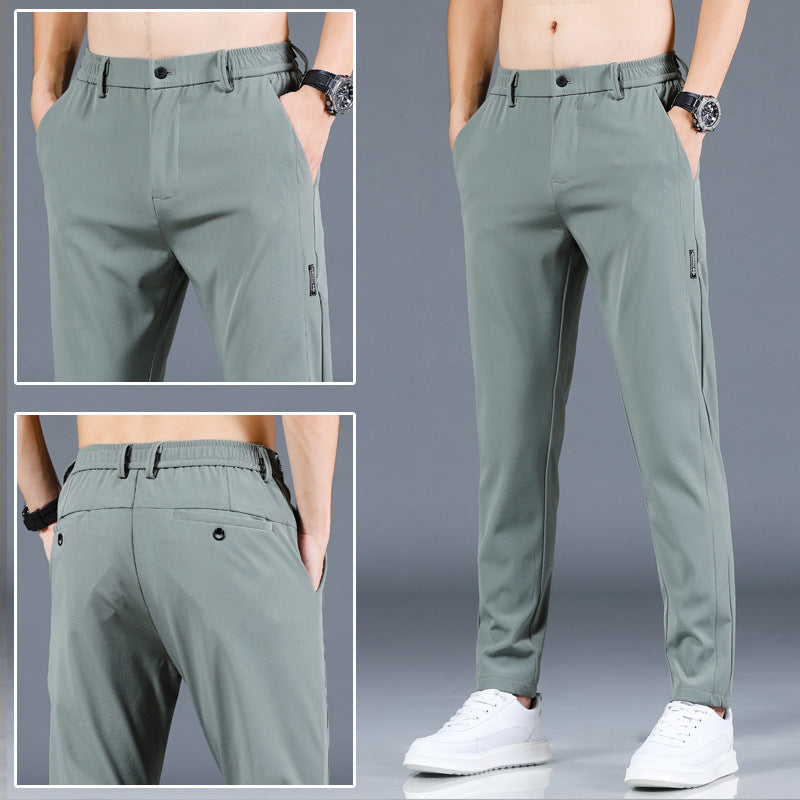 Men's Ice Silk Elastic Waist Straight-Leg Casual Pants