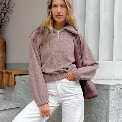 Europees en Amerikaans lamsfleecejack met halve rits