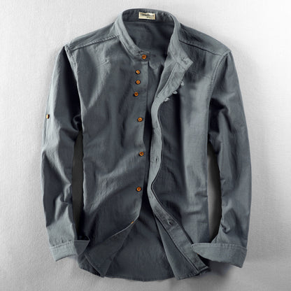 Men's Linen Cotton Stand Collar Casual Shirt